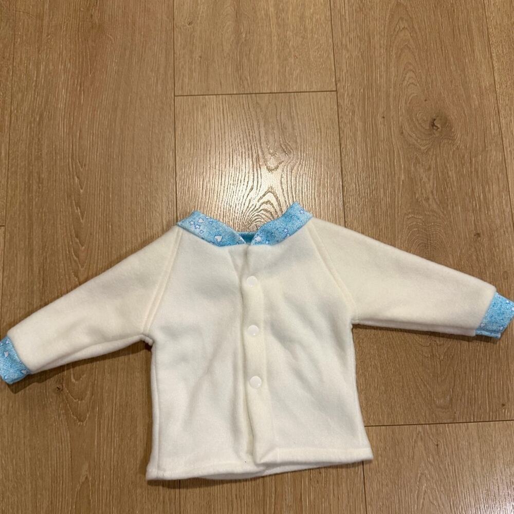 Vintage 1970s Baby Sweater White Blue Elephant Pullover 3 6 Months Retro - Picture 4 of 4